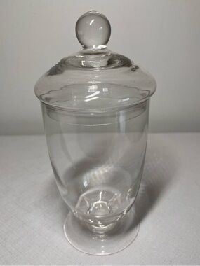 Vintage Clear Glass Apothecary Jar with Lid. Cotton balls. Candy. Change.